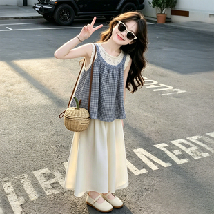 女童夏装无袖吊带裙假两件裙裤套装中大童夏季薄款女孩衣服超好看
