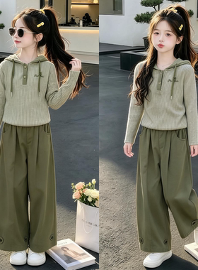 女童春秋韩系条纹针织阔腿两件套