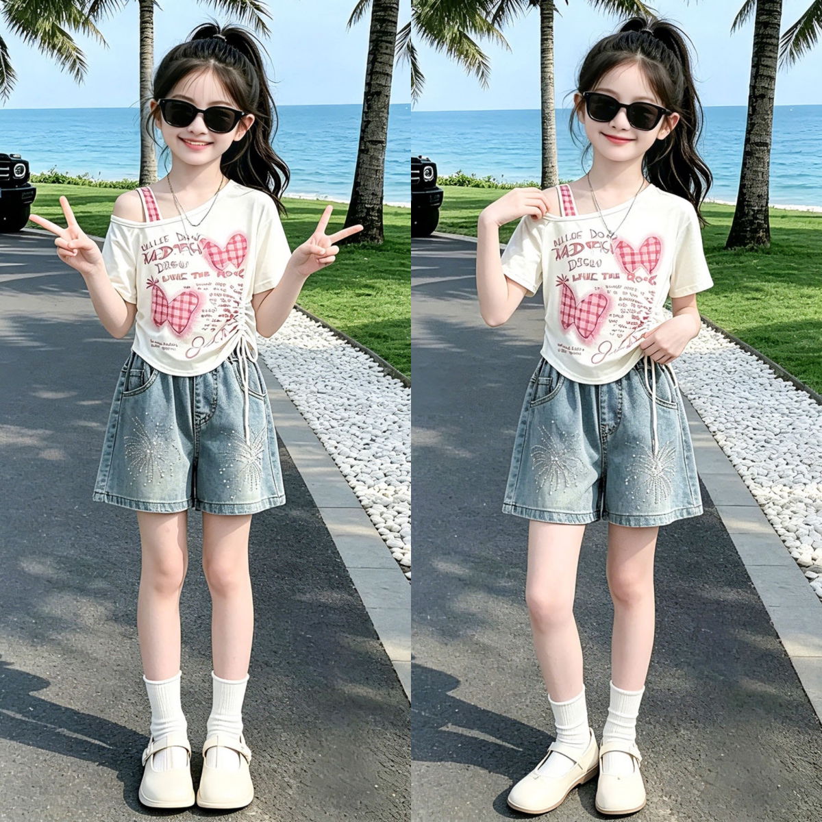 女童夏季套装2026新款中大童6-12岁女孩短袖短裤两件套洋气休闲潮