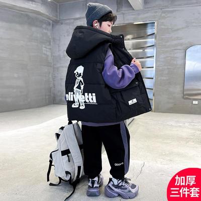 男童秋冬加绒套装儿童卫衣三件套