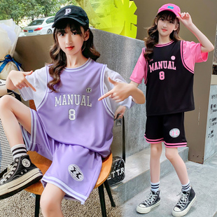 女童篮球服夏季套装儿童透气速干运动球服女孩夏天短袖短裤两件套