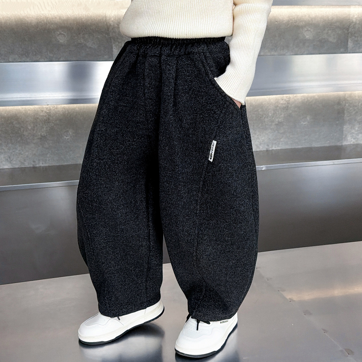 儿童秋冬加绒弯刀裤男童休闲保暖长裤黑色加厚裤子宝宝宽松阔腿裤,童装/婴儿装/亲子装,裤子,淘宝优惠券,粉丝福利购,淘宝优惠卷