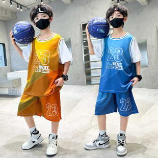 23号球服 透气速干球衣中大童男孩夏季 儿童篮球服运动套装 男童夏装