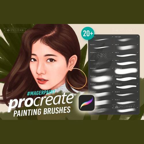 Procreate人像写实22款插画创作图案纹样设计iPad绘画工具笔刷包