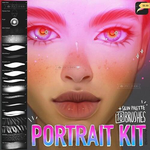 Procreate人像写实18款插画创作上色着色iPad绘画工具绘本素材包