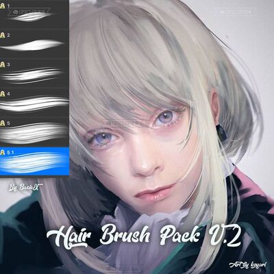 Procreate头发毛发6款插画创作人物角色绘制iPad绘画工具画笔资源