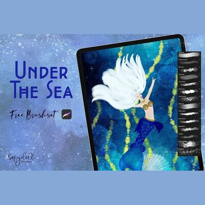 ProcreateCG原画角色海底水下场景14款插画创作iPad绘画工具素材