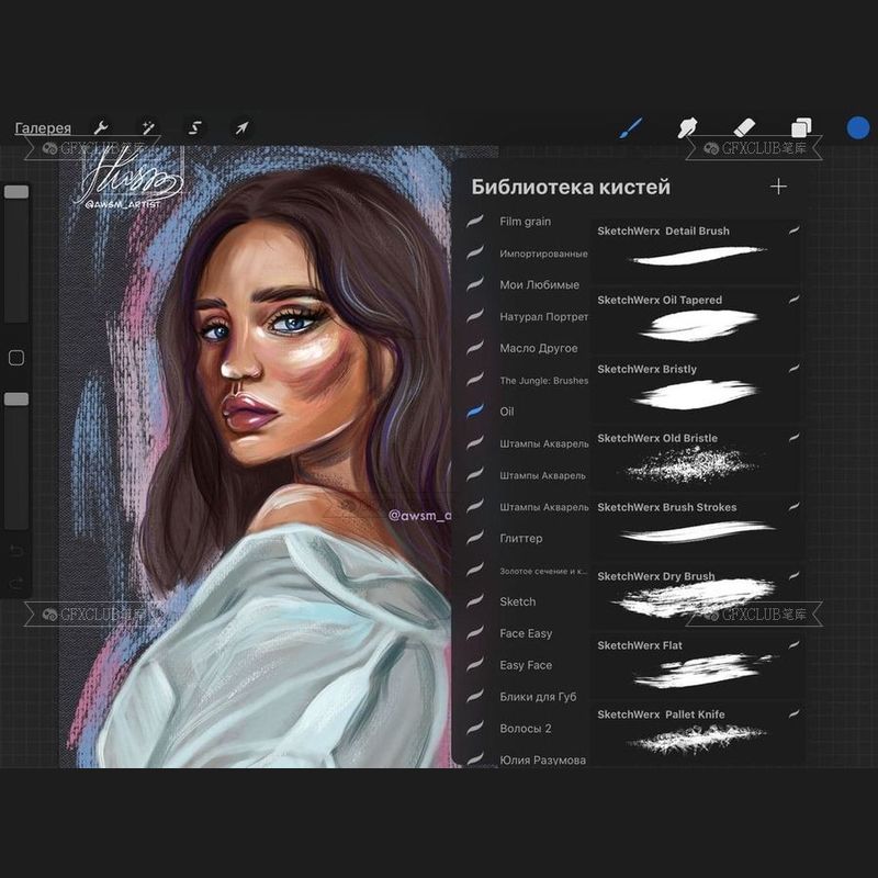 Procreate油画厚涂14款插画创作iPad绘画工具画师必备资源笔刷包图片