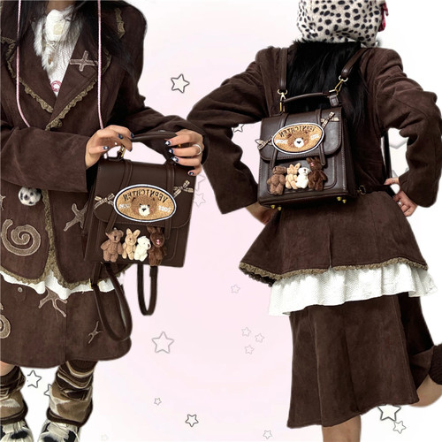 日光欲原创迷你书包小众玩偶双肩包穿搭Y2K美拉德休闲秋冬背包女