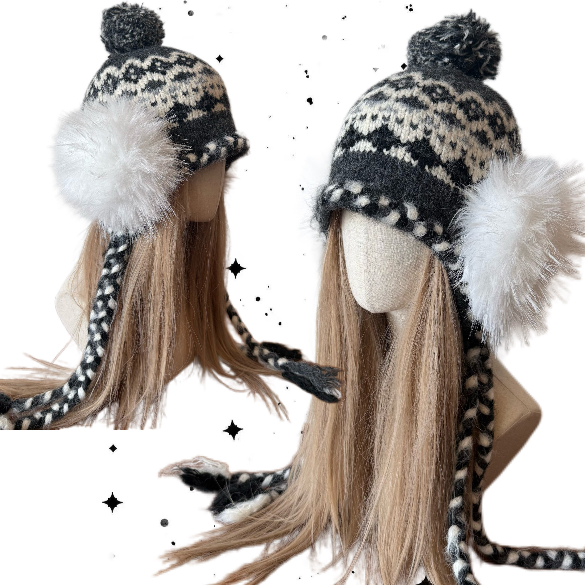 日光欲复古费尔岛风加绒加厚保暖针织帽骑车护耳防风御寒毛线帽子