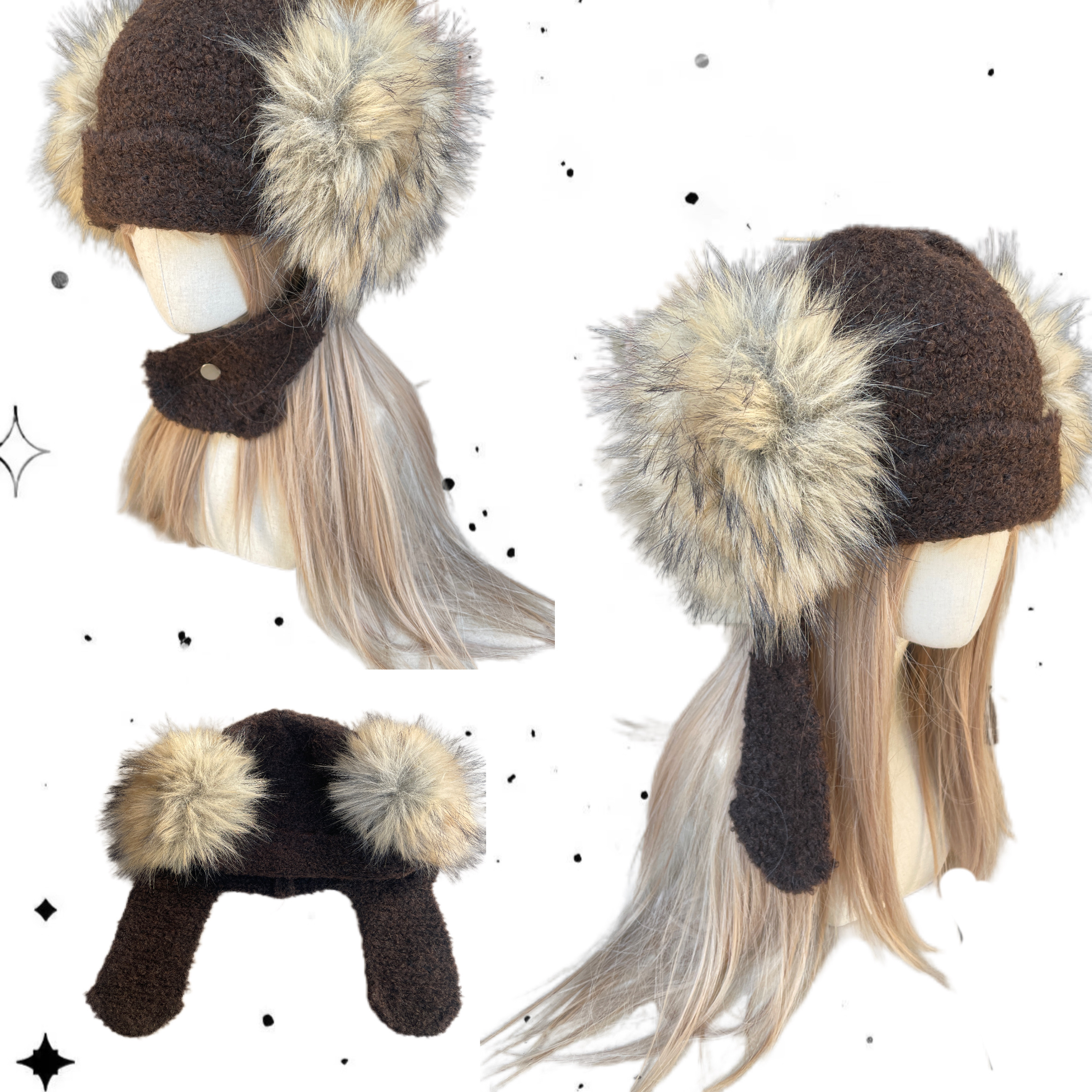 日光欲原创自制秋冬毛绒可爱Y2K小众设计感毛球毛绒护耳冷帽雷锋