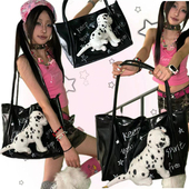 日光欲原创斑点狗托特包新手绘字母Y2K大容量通勤小众上课单肩包