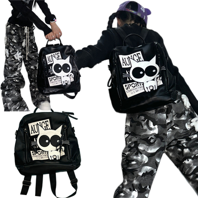 日光欲原创小众双肩包小猫Y2K大容量字母书包上课通勤出街大背包