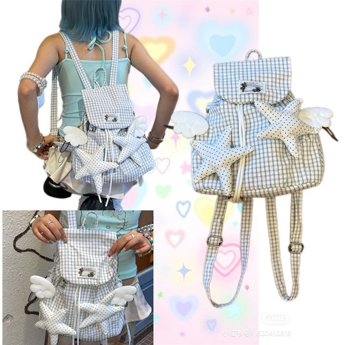 日光欲原创格子背包亚文化Y2K通勤开学小书包小众星星登山双肩包