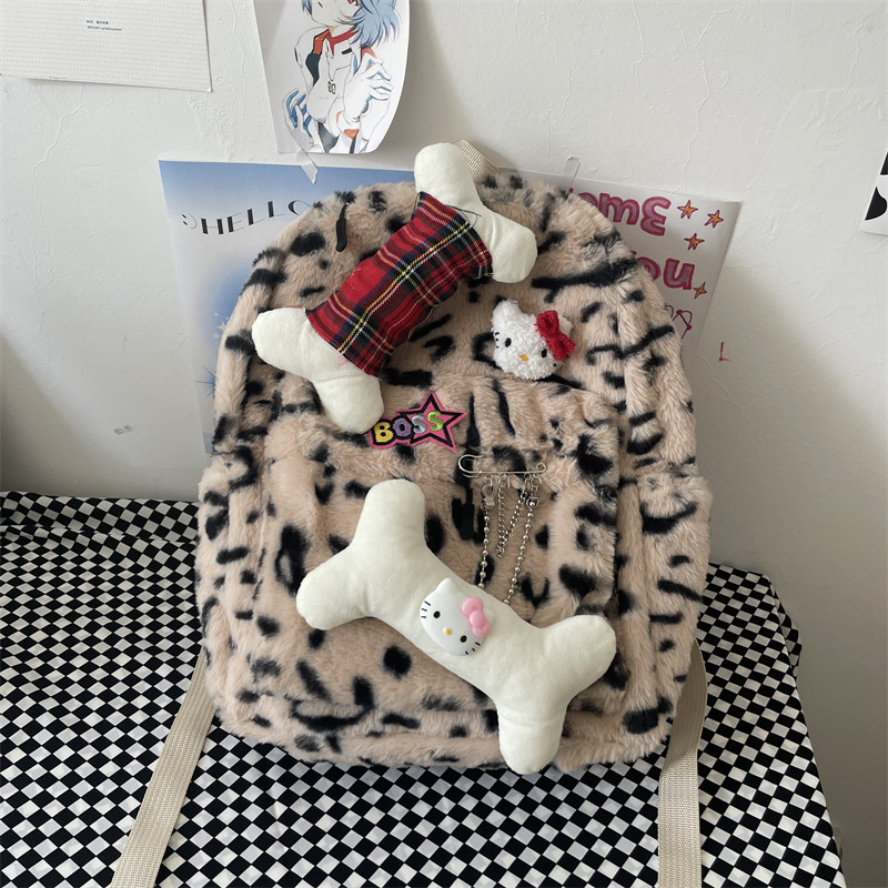 NIKKO WANTS TO ORIGINAL HANDMADE AUTUMN AND WINTER CASUAL VERSATILE BAG COLLECTION PLUSH CANVAS BACKPACK STUDENT SCHOOL BAG