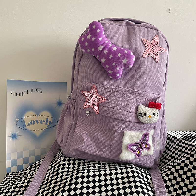 MILLENNIUM FIVE-POINTED STAR BACKPACK CUTE GIRL LEOPARD PRINT COLLEGE STUDENT SCHOOLBAG FEMALE PLUSH NICHE ALL-MATCH ABI BACKPACK