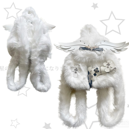 日光欲自制秋冬毛绒亚比软妹可爱Y2K小众设计感天使翅膀双肩包