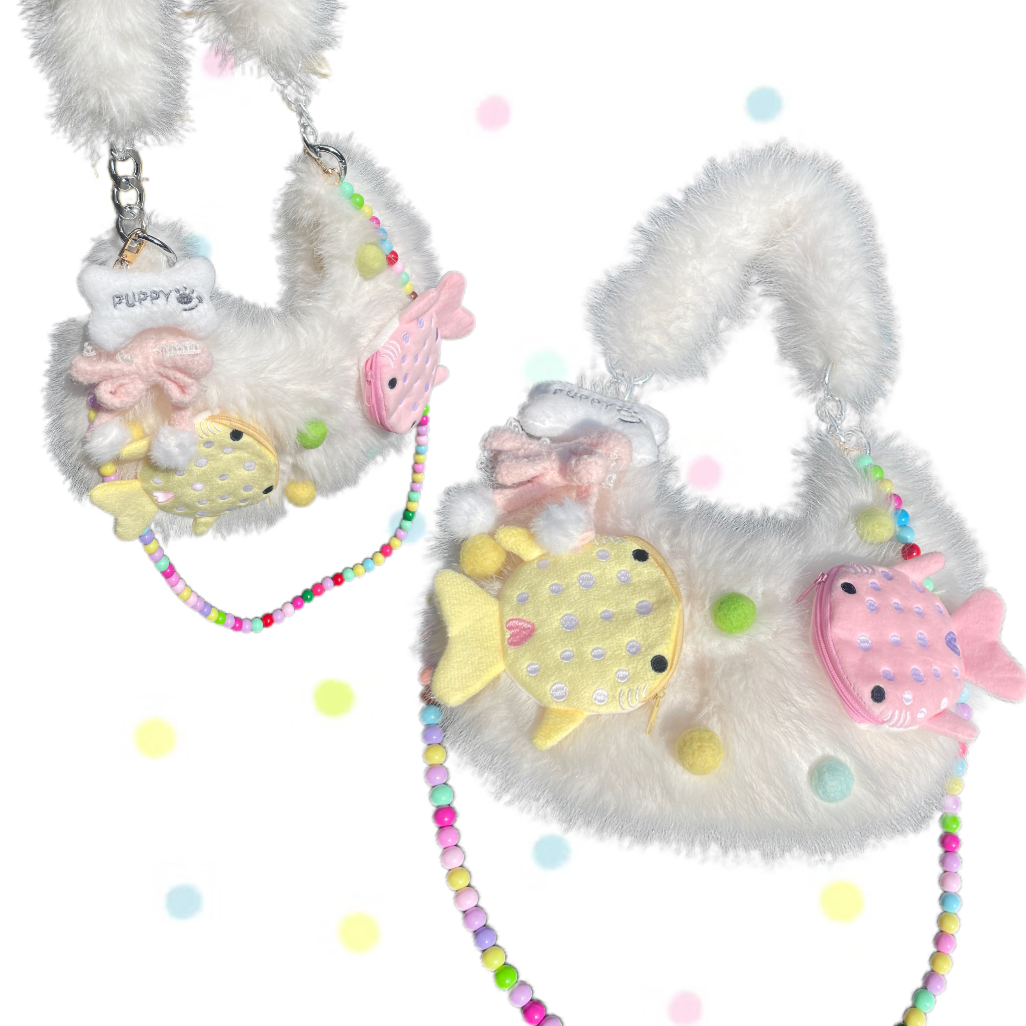 日光欲原创毛绒包包可爱小鱼Y2K秋冬休闲毛毛斜挎包新月腋下包女