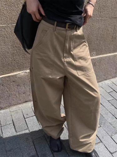 百搭宽松秋季高腰显瘦卡其色女装