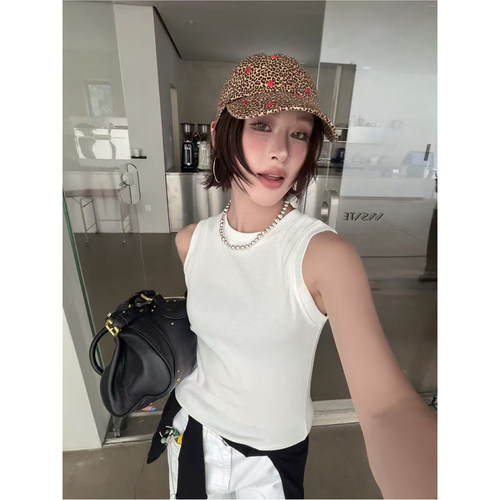 more美式复古工字背心女夏外穿内搭圆领无袖显瘦修身白色上衣