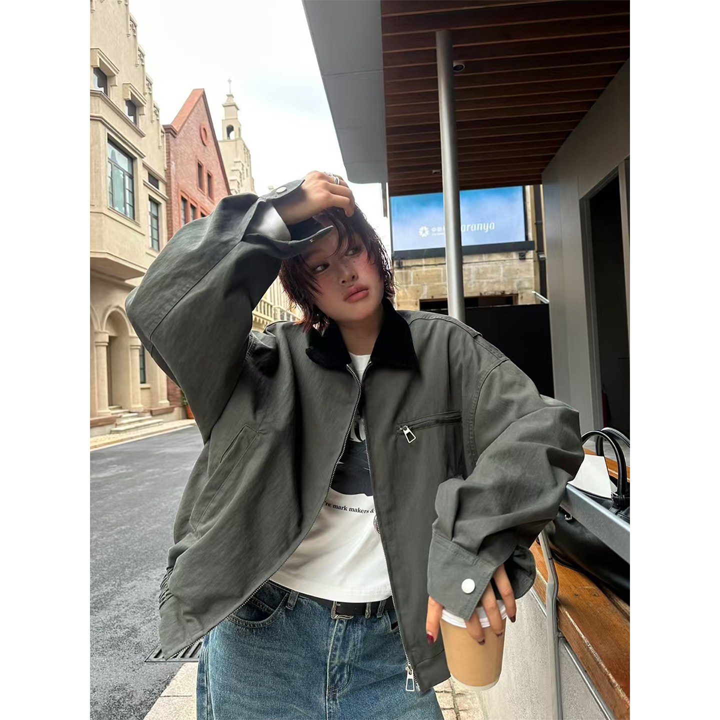 more外套女2025新款女装宽松显瘦长袖休闲小个子短款夹克上衣潮