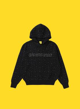 CANDYMADE秋季闪耀系列满天星丝网印印花黑色宽松连帽毛衣