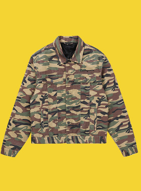 CANDYMADE冬季迷彩蛇纹刺绣翻领绿色宽松夹棉夹克