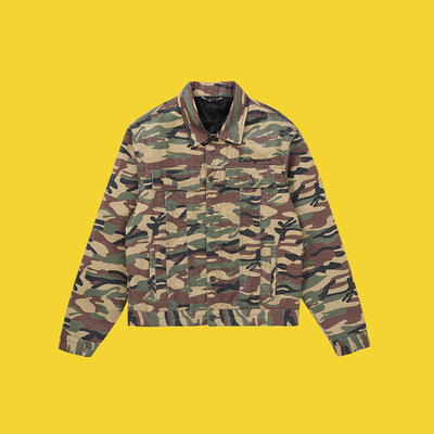 CANDYMADE冬季迷彩蛇纹刺绣翻领绿色宽松夹棉夹克