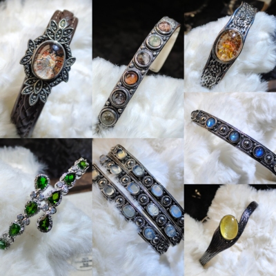 地脉拾光｜天然水晶手镯幽灵海蓝宝锂云母拉长石尼泊尔复古孤品女