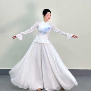 古典舞青花瓷中国风白色舞蹈服艺考国风古典舞蹈服女飘逸服装租赁