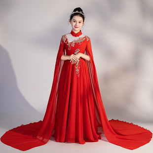 女童弹古筝演出服中国风艺考民乐演奏表演服水墨千里江山儿童礼服
