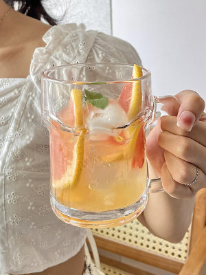 夏季果汁冷饮杯家用饮料喝水杯子大容量玻璃水果茶杯带把莫吉托杯