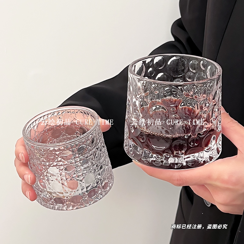 酒杯小众ins风玻璃洋酒杯威士忌杯水杯果汁杯网红杯解压杯大号款