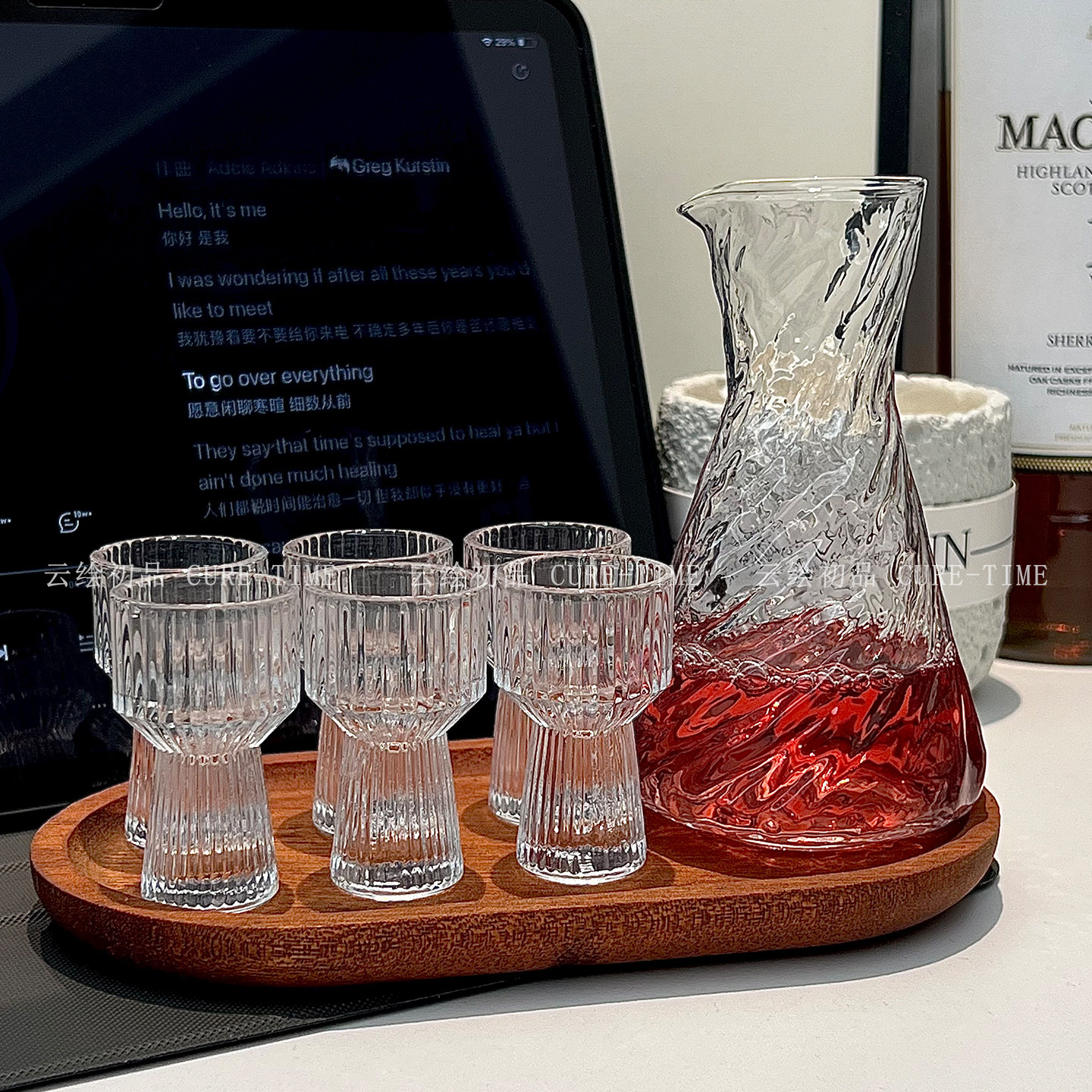 小酒杯白酒杯分酒壶酒具套装锥形竖纹分酒器加厚一口杯玻璃