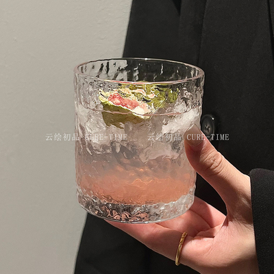 酒吧威士忌冰球酒杯高级感ins石纹玻璃水杯果汁饮料杯调酒杯子