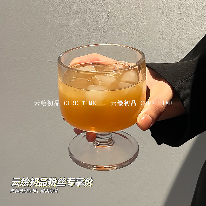 新款ins风小众法式高脚杯复古高颜值家用女果汁杯酒杯玻璃水杯子