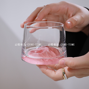 水晶款富士山杯冰山玻璃杯观山杯日式ins雪山杯水杯茶杯威士忌杯