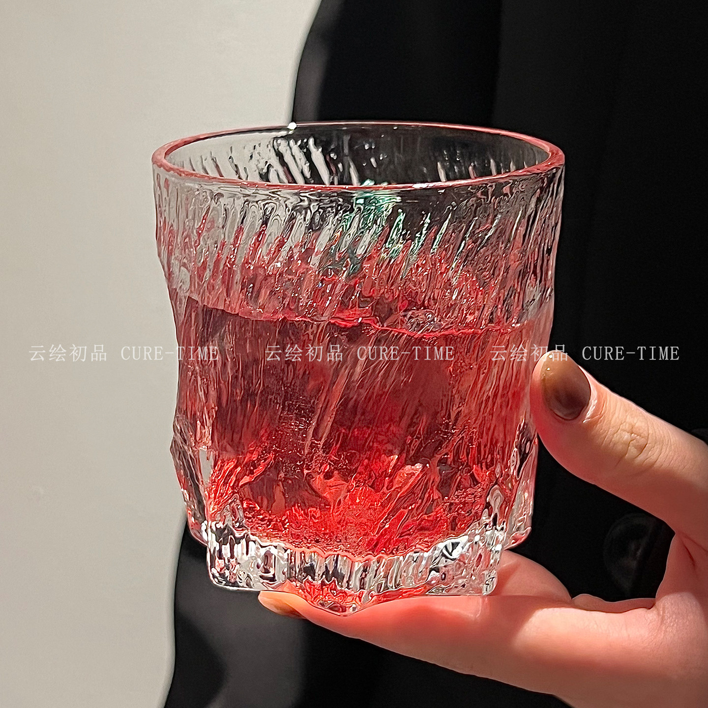高级感玄冰杯创意轻奢威士忌杯洋酒杯冰纹岩石杯复古家用玻璃水杯