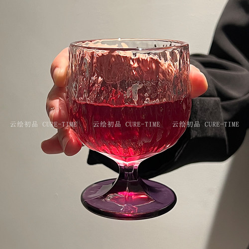 ins风小众设计紫色底玻璃高脚杯复古高级感家用鸡尾酒杯果汁杯子