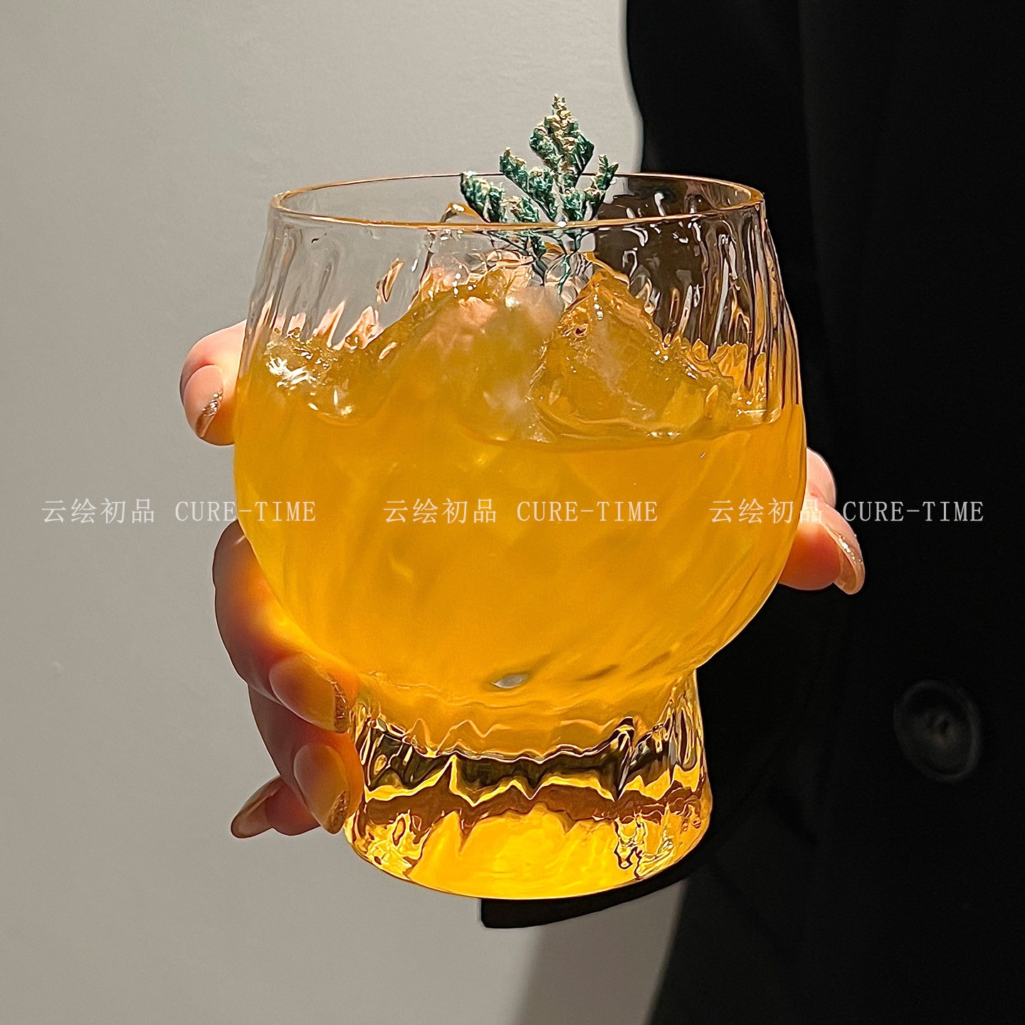 法式冷纹大肚玻璃果汁杯