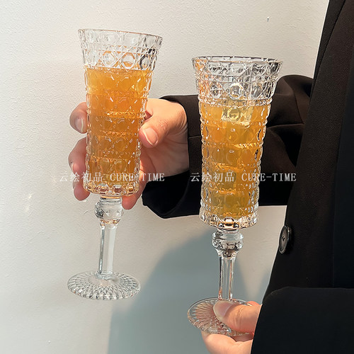 小众复古ins风宝石纹浮雕高脚杯