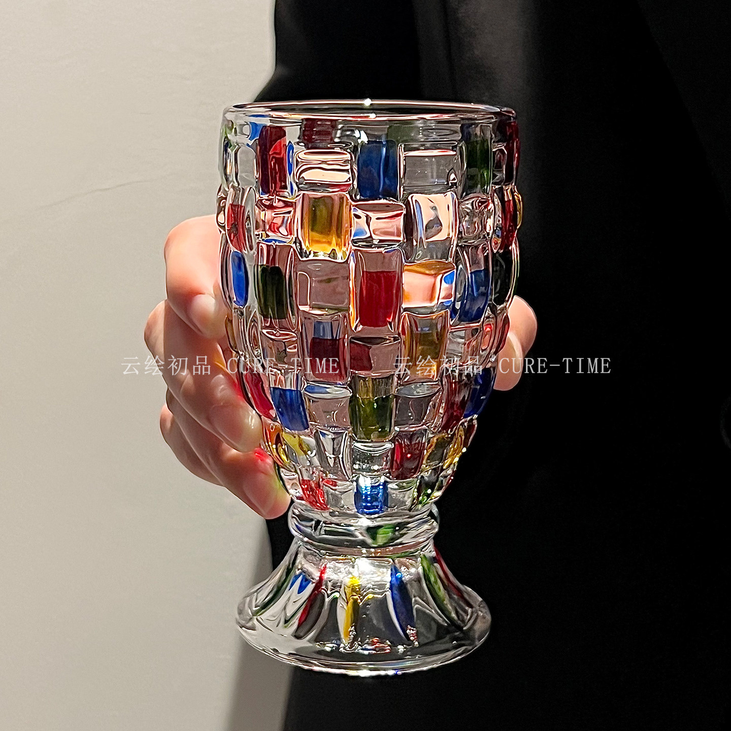 香槟杯子彩绘水壶杯子高颜值编织家用轻奢美人鱼玻璃杯水杯啤酒杯