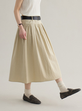 Tania S家韩系通勤褶皱半身裙女春季新款高腰A字中长裙百搭裙子