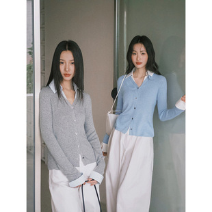 通勤打底上衣女 Tania S家25早秋新款 日系时尚 假两件拼接针织开衫