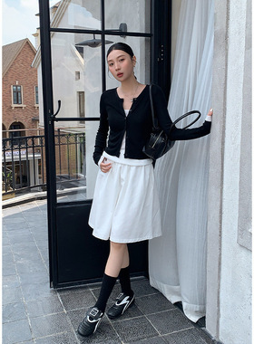 Tania S家25春季新款天丝休闲简约廓形中裙纯色显瘦A字裙半身裙女