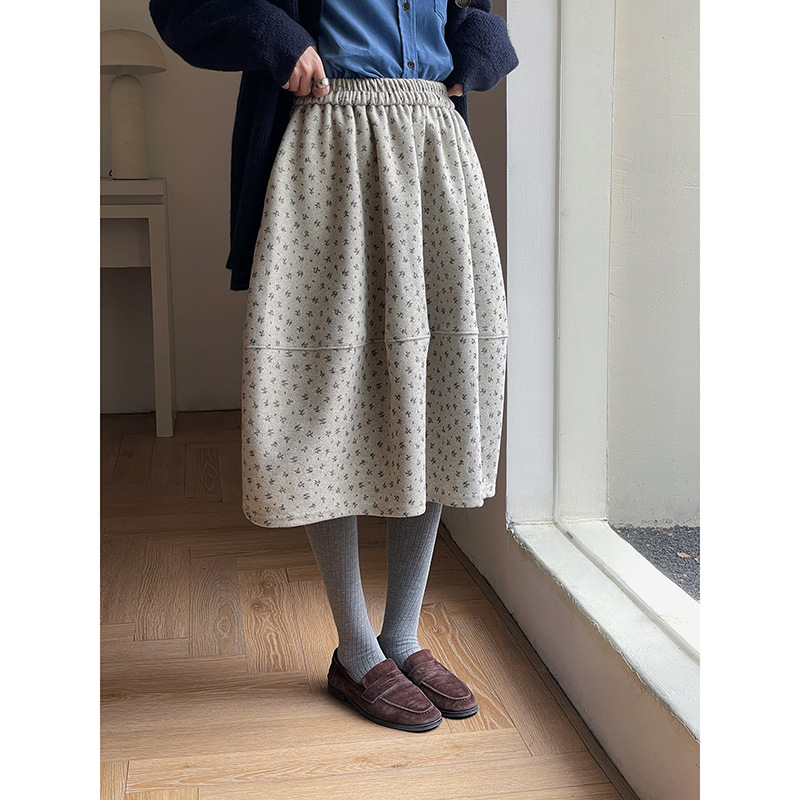小碎花花苞中长裙高腰百搭半身裙