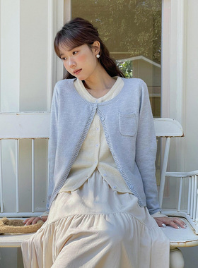 Tania 25冬季新款韩版淑女假两件开衫3色撞色拼接针织衫百搭上衣