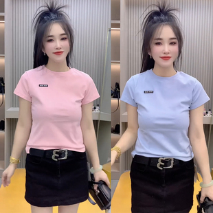 T恤小标上衣潮 短袖 欧货2025女春时尚 设计感气质百搭圆领显瘦修身