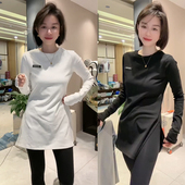 打底衫 中长款 上衣潮 设计感百搭休闲显瘦开叉长袖 欧货2024秋女时尚