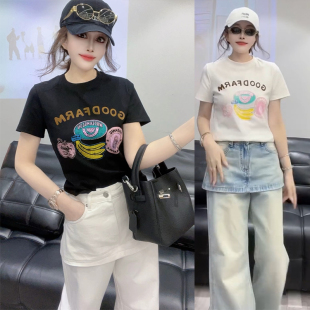 T恤上衣打底衫 欧货2026春女时尚 设计感百搭小众字母印花显瘦短袖